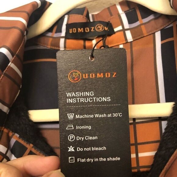 Uomoz Stretchy fleece lined long Sleeve collared snap plaid shacket jacket -L - Picture 6 of 11